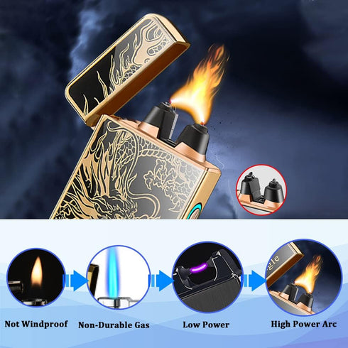 Electric Lighter Dragon Lighter Plasma Lighters Arc Flame Lighters USB Rechargeable Lighterss Candle Lighterss Butane Free with LED Battery Indica...