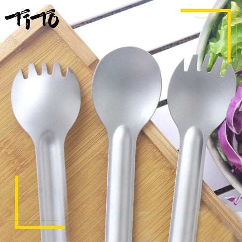 TiTo Titanium Long Handle Spork and Spoon Eco-Friendly Ultralight Portabale Flatware for Outdoor Camping Backpacking Hiking Travel Picnic Tablewar...