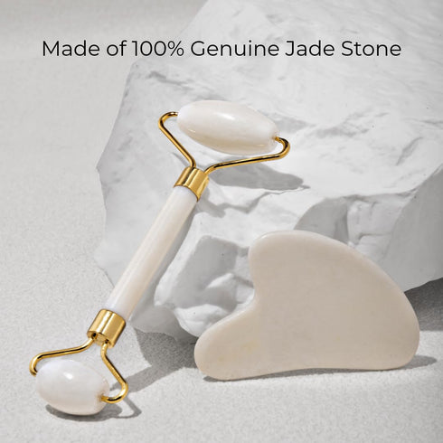 Gua Sha Facial Tools & Jade Roller for Face, Eye & Neck Skin Care, 100% Natural Jade Stone Face Roller Gua Sha Massage Tool, Eye Roller for Puffy ...