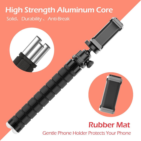 Aureday Cell Phone Tripod, Flexible Mini Tripod with Remote and Cold Shoe, Small Tripod Stand for Video Recording, Vlogging, Compatible with Micro...