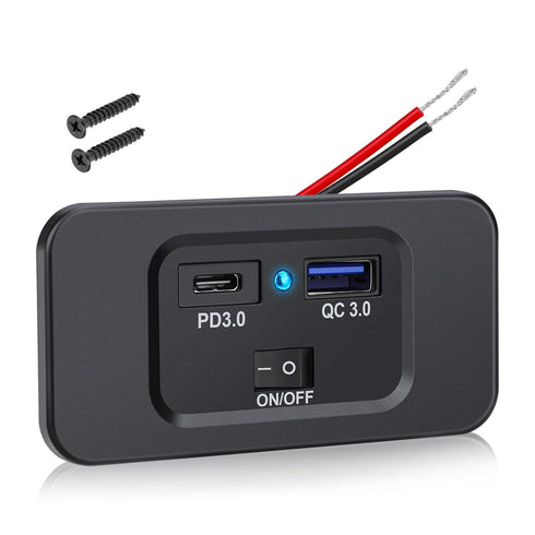 Linkstyle 12V USB Outlet, 36W QC3.0 USB-A Port & 30W PD3.0 USB-C Port Charger Socket, Blue Indicator, Switch, for Marine Trunk...