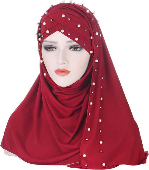 RARITYUS Women Muslim Hijab with Rhinestone Beads Soft Head Wrap Scarf Shawl Islamic Ramadan Long Hejab...