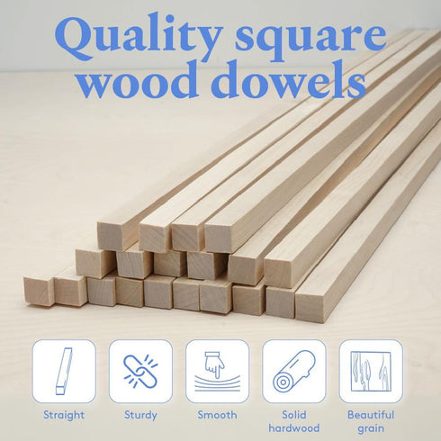 Wood Square Dowel Rods 1/8 inch x 12 Pack of 50 Wooden Craft Sticks for Crafts and Woodworking by Woodpeckers...