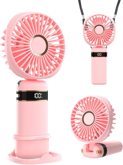 Portable Handheld Fan, Powerful Personal Fan with Base 5 Adjustable Speed USB Rechargeable Battery Operated Cooling for Women Girl Travel Office (...