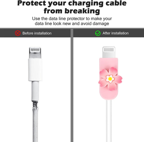 Cable Protector Compatible for iPhone Charger Cover Cute Kawaii Pink Cherry Blossoms Flowers Design,Data Line USB Wire Cable Saver Phone Charging ...