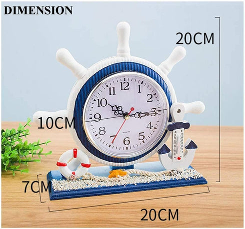 RTGGSEL Mediterranean Style Nautical Silent Desk Clock Lighthouse Helm Wooden Clocks Ship Wheel Rudder Shelf Clocks Beach Theme Clock Decor Orname...