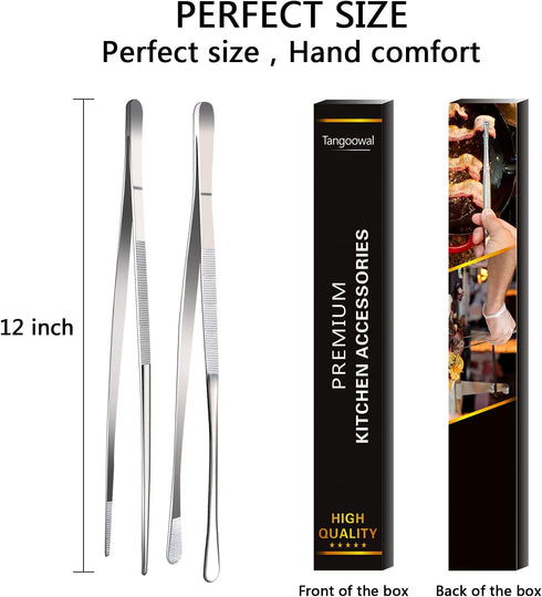 2 Pcs 12-Inch Fine Tweezer Tongs,Extra-Long Stainless Steel Tweezers Tongs...