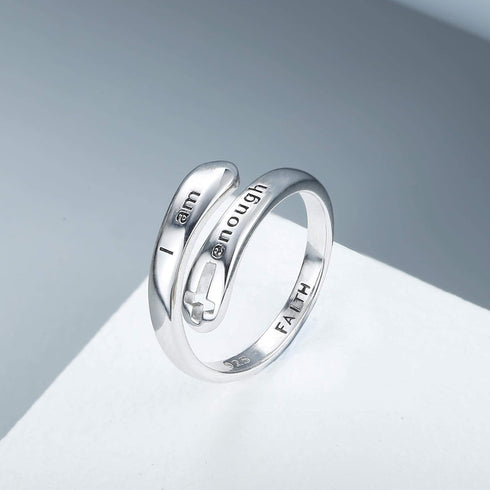 FIASASO Rings for Women 925 Sterling Silver Adjustable Faith Christian Cross - Encouragement Statement Jewelry, Dainty & Elegant Designs, Comforta...
