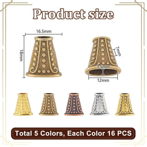 PH PandaHall 80 Pcs Tibetan Style Alloy Flower Bead Caps Spacers 18x16.5x7mm for Jewelry Making 5 Colors...