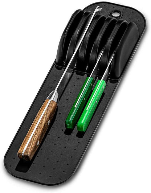 Madesmart Classic 5-Slot Small Knife Holder Storage Mat for Drawers, Soft-Grip Kitchen Knife Block, Carbon...