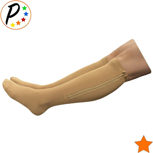 Closed Toe 15-20 mmHg Zipper Moderate Compression Leg Circulation Socks (Beige, 3XL)...