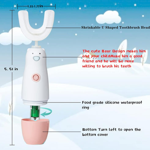 Kids Electric Toothbrush?6 Cleaning Models Toddler Toothbrush Waterproof Battery Powered 360 Automatic Sonic u Shaped Toothbrushes for 2-7 Years O...