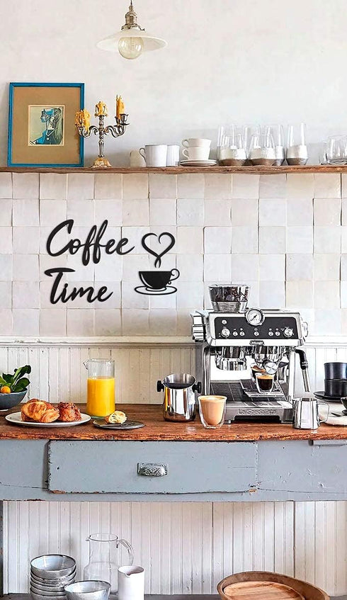 4eN Coffee Time Modern Wall Art & Sign Set - Wooden MDF, 4 Pieces for Kitchen & Cafe...