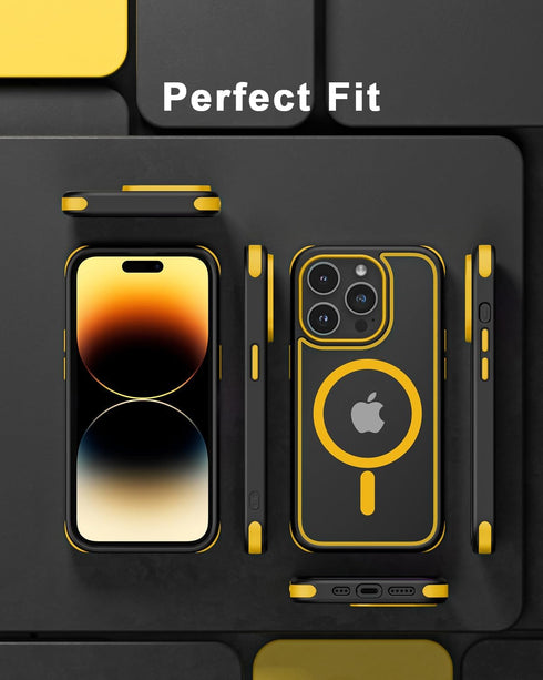 for iPhone 14 Pro Case, Compatible with MagSafe, Crystal Clear Case with Magnetic Ring, Multicolor Protective Shockproof Bumpers, Not Yellowing Sl...