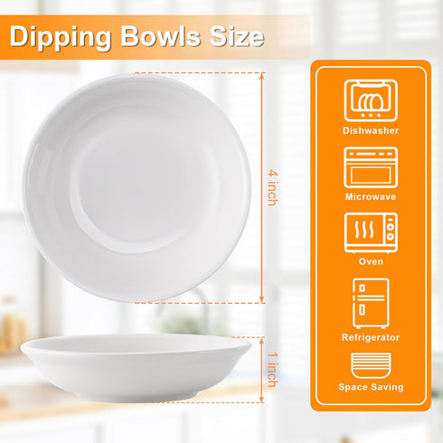 6 Pack Dip Bowls, 3 OZ Ceramic Soy Sauce Dish, White Dipping Sauce Bowls Small Dishes Serving for Tomato Sauce, Soy, BBQ Party Supplies...