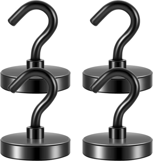Neosmuk Black Magnetic Hooks, Strong Magnet with Hook for Fridge, Super Neodymium Extra Strength Industrial Hooks for Hanging (Matte Black,4 Pack)...