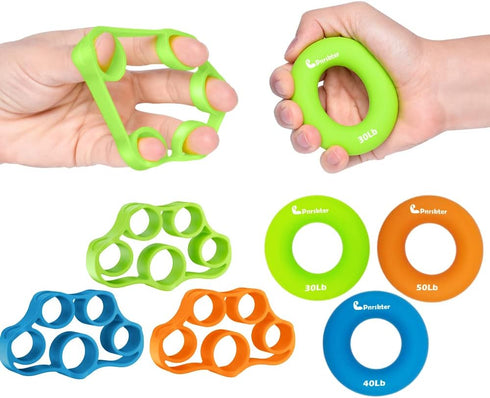 Hand Grip Strengthener, Finger Exerciser, Grip Strength Trainer (6 PCS),New Material,Forearm Grip Workout, Finger Stretcher, Relieve Wrist Pain, C...