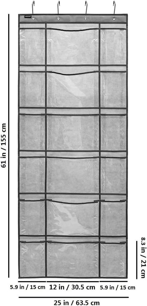 Over The Door Hanging Shoe Rack Organizer 18 Pockets Organizer with 6 Extra Large Clear Pockets for Shoe Holder Storage (18 Pockets-Grey)...