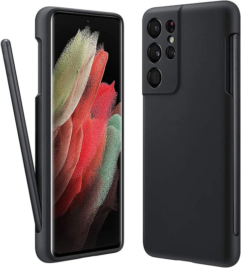 for Galaxy S21 Ultra Case with S Pen Holder, Liquid Silicone Phone Cover with Stylus Slot (S-Pen Not Included) Anti-Fingerprint Military Shockproo...