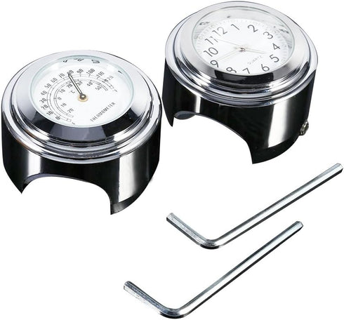 VGEBY Motorcycle Handlebar Clock, 7/8" 1" Motorcycle Handlebar Dial Clock & Thermometor Waterproof Glossy for Cruiser Chopper(Pack of 2)...