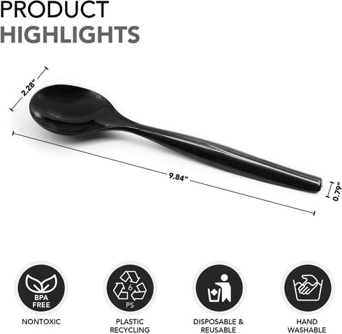 Party Essentials Disposable Heavy Duty Plastic Serving Utensils for Buffets Events Parties, 4-Sets of Spoons/Forks/Tongs, Black...