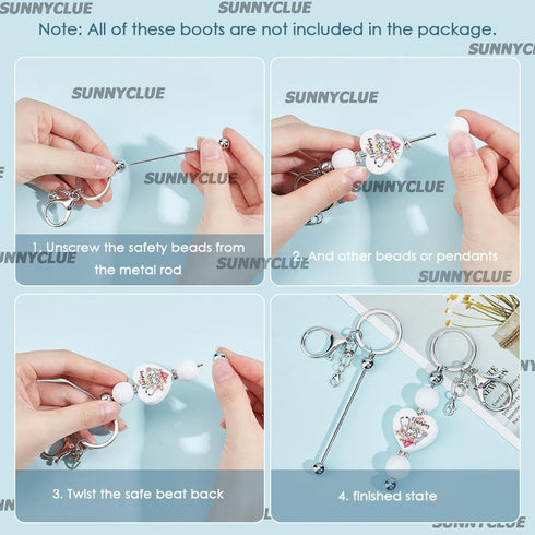 SUNNYCLUE 1 Box 40Pcs Beadable Keychain Bar Beadable Keychains Metal Beaded Keychain Charms Keychain Bar Bulk with 20Pcs Open Jump Rings for Jewel...