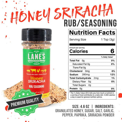 Lane's Honey Sriracha Seasoning, All-Natural Sriracha Powder Seasoning Blend with Garlic & Herb Honey Seasoning for Pork & Meat, Made in USA, 4.6 ...
