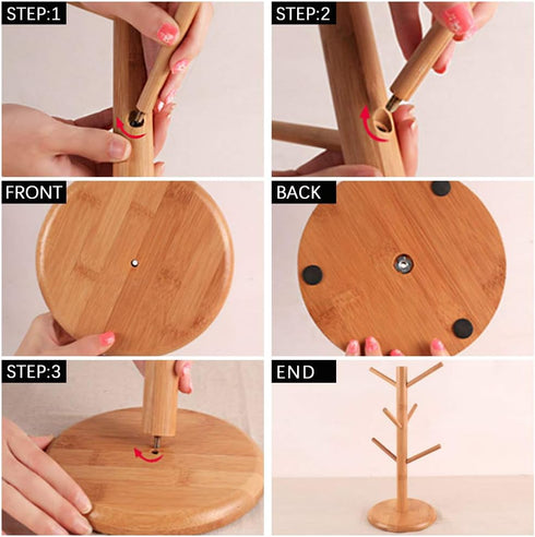 LZYMSZ Coffee Cup Holder, Bamboo Mug HolderTree with 6 Hooks,Standing Rack for Kitchen Counter Decor Organizer,Tea Cups Holder,Coffee Bar Accessor...