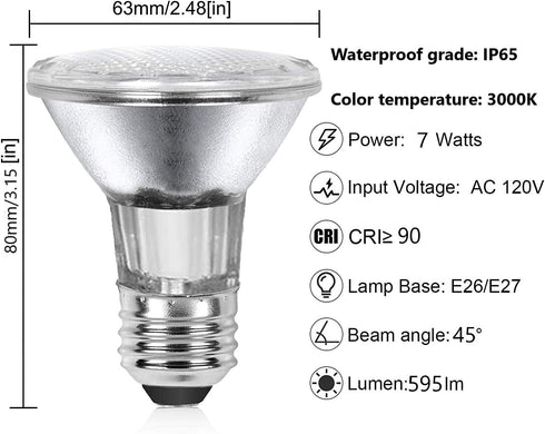 PAR20 7W LED Range Hood Light,E26 120V Dimmable Warm White 595lm, Waterproof IP65, Replacement 50W Halogen Cup. Spot Bulbs for Kitchen Appliances,...