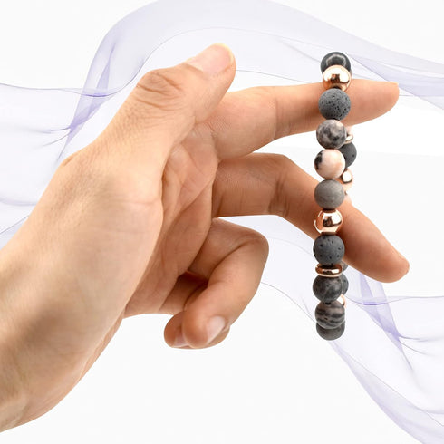 Lava Rock Bead Bracelet For Women-Zebra Stone Beaded Bracelets Essential Oil Aromatherapy Bracelet Set Balancing Chakra - Perfect Gifts For Women...
