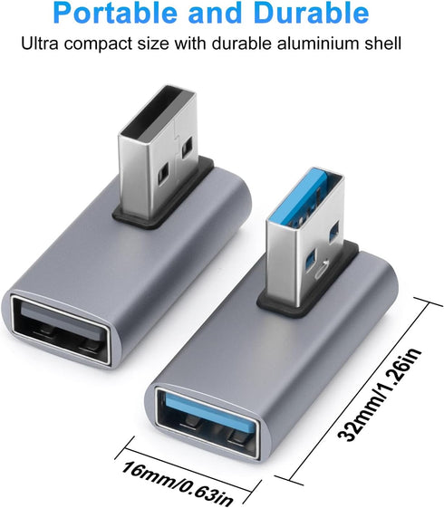 90 Degree USB3.0 Adapter (2 Pack), Left Angle and Right Angle 3.0 USB A Male to Female Converter Extender for PC, Laptop, USB A Charger, Power Ban...