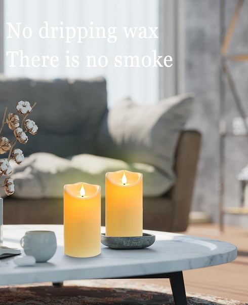Waterproof Flameless Candle with Remote Control Timer Outdoor LED Pillar Candles Height 6'' Diameter 3.15 '' Candle Set of 2...