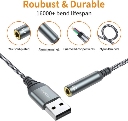 2-Pack USB to 3.5mm Jack Audio Adapter,External Sound Card USB-A to Audio Jack Adapter with Aux Stereo Converter Compatible with Headset, Desktops...