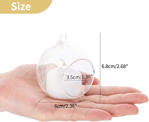 NUPTIO Hanging Glass Globe with Candles: Set of 12 Tealight Candle Holders with LED Tea Lights - 2.36 inch Bulk Clear Votive Candleholders for Par...