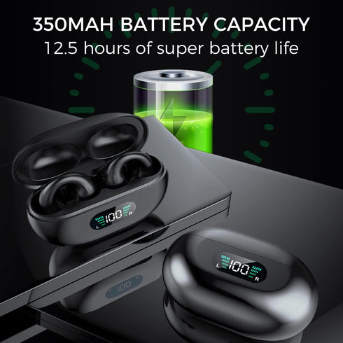 Wireless Ear Clip Bone Conduction Earbuds, Bluetooth 5.3, Up to 18 Hours Playtime, 350mAh Battery, Lightweight, Wireless Bluetooth Earbuds for Cyc...