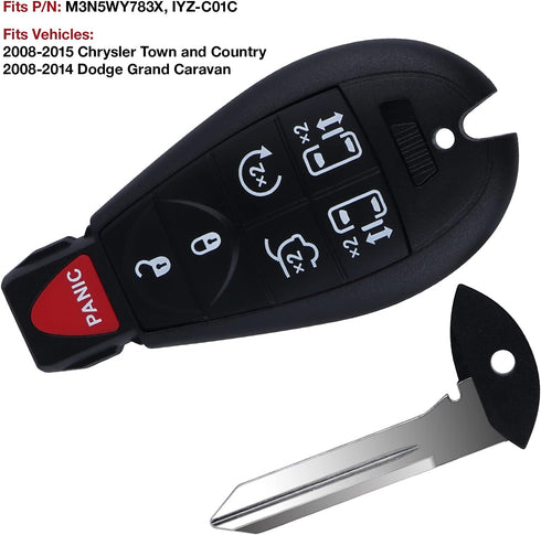 Keyless Entry Remote Control Key Fob for 2008-2020 Dodge Grand Caravan/Chrysler Town and Country?M3N5WY783X? Pack of 2...
