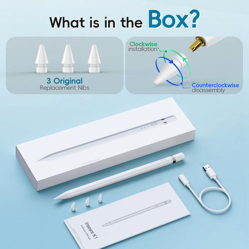 for Apple Pencil 1st Generation, Stylus Pen for iPad, Apple Pen USB-C Port Support Reverse Charging.Magnetic,Tilt & Palm Rejection.Suitable for iP...