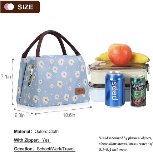 Buringer Insulated Lunch Bag Lunch Box for Women Men Adult Lunch Tote for Work Picnic Travel (Blue Daisy)...