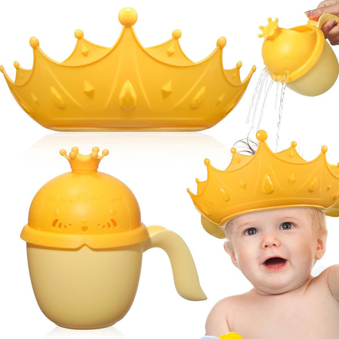 Baby Shower Cap Adjustable Silicone Crown Shampoo Bath Cap Visor Cap with Baby Shampoo Rinse Cup Cute Baby Bath Rinse Cup Protecting Eye Ear for I...