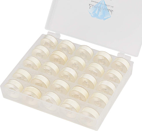 Simthread 25pcs White Prewound Bobbin Thread Size L (SA155) 60WT for Brother Husqvarna Pfaff Embroidery Thread Sewing Thread Machine with Clear St...
