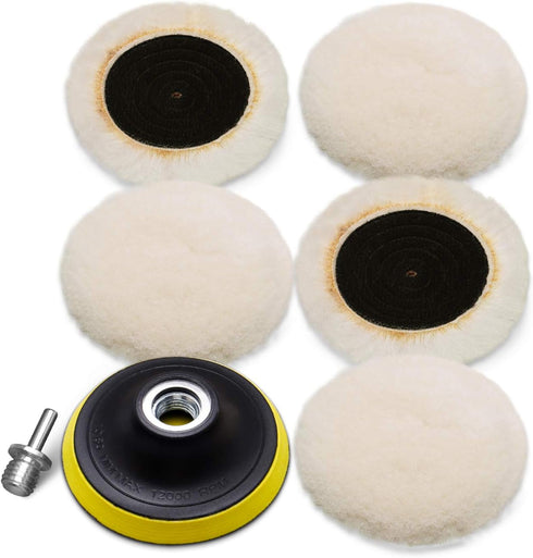 Wool Cutting Pad, Wool Buffing Polishing Pad Set, SPTA 7Pcs 3Inch (80mm) Buffing Wheel for Drill Lambs Wool Hook and Loop for Compound Cutting & P...