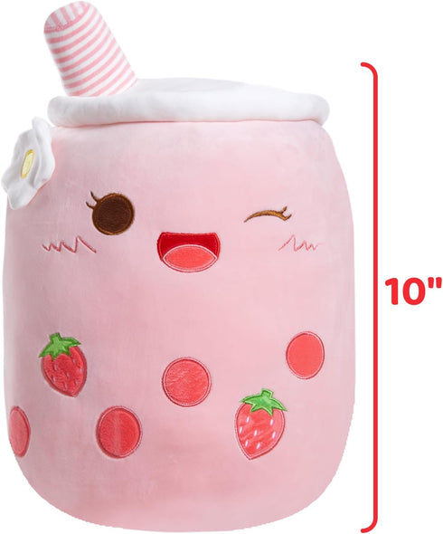 Athoinsu Light Up Strawberry Tea Soft Plush Pillow 10'' Kawaii Milky Tea Stuffed Bubble Animal Toy with LED Lights Birthday Christmas Holiday Vale...