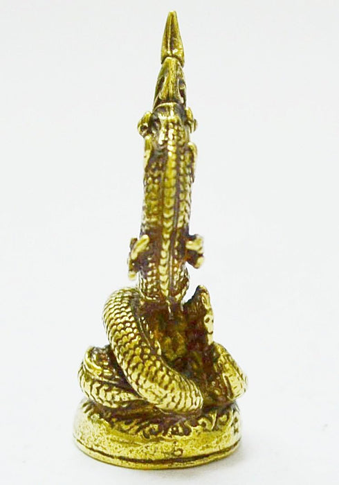 WitnyStore Tiny 1¼" Brass Buddha Staute Power Naga Mini Statue Animistic Fertility Symbol Traditional Thai Belief Amulet Miniature Collectible Fig...