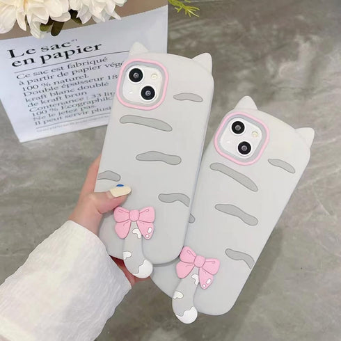 Phone Cover, 3D Cute Kawaii Tail Cat Design Soft Silicone Shockproof Bumper All-Round Strong Protective Phone Case Compatible with iPhone 13 for G...