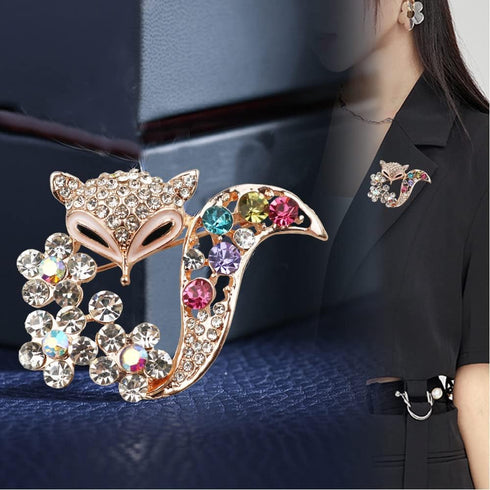 Vintage crystal rhinestones fox brooch women girl fashion personality jewelry Lapel Pin Safety Pin...