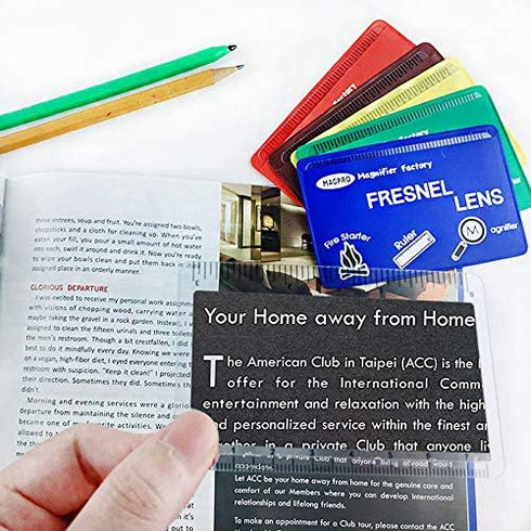 MagDepo 6 Pack Credit Card Size Magnifier Ruler Fire Starter Magnifying Glass Wallet Pocket Magnifier for Reading Small Print, Maps, and books -Gr...