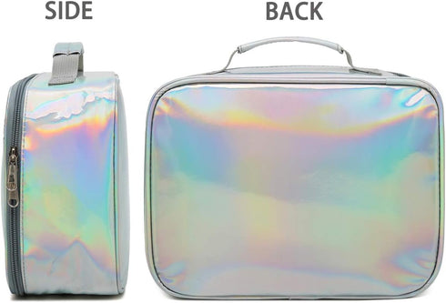 FlowFly Kids Lunch box Insulated Soft Bag Mini Cooler Back to School Thermal Meal Tote Kit for Girls, Boys, Silvery...
