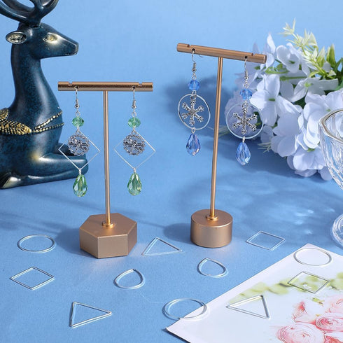 1 Box 120Pcs 4 Styles Silver Beading Earring Hoop Beaded Earring Making Hoops Linking Ring Teardrop Square Triangle Earring Components Findings fo...