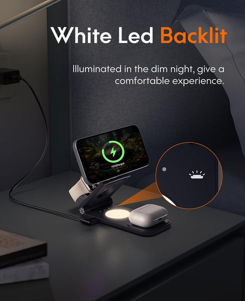3-in-1 Wireless Charging Station for iPhone 15/14/13/Plus/Pro/Pro Max/12 & AirPods 3/2/Pro & Apple Watch & Mag-Safe Case, 18W Foldable Fast Magnet...