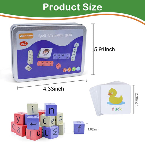 Word Spelling Game, Matching Letter Game for Kids, Fast-paced Word Race Cube Game, 54pcs Flash Cards Alphabet Blocks, Preschool Learning Education...